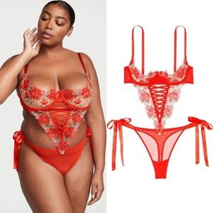 Victoria's Secret Wicked lace floral embroidered teddy Size XL NWT